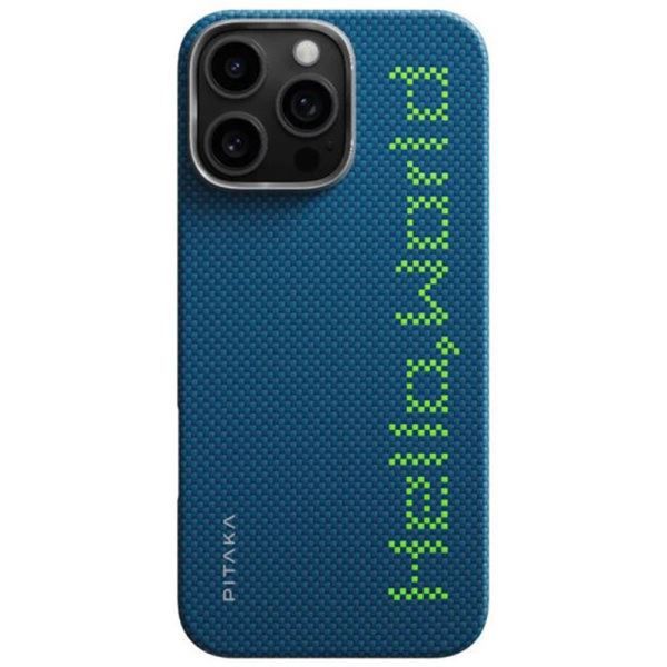 Карбоновий тонкий чохол, що світиться Pitaka x Aries Tactile Woven Case Hello World для iPhone 16 Pro (KI1602HWT)