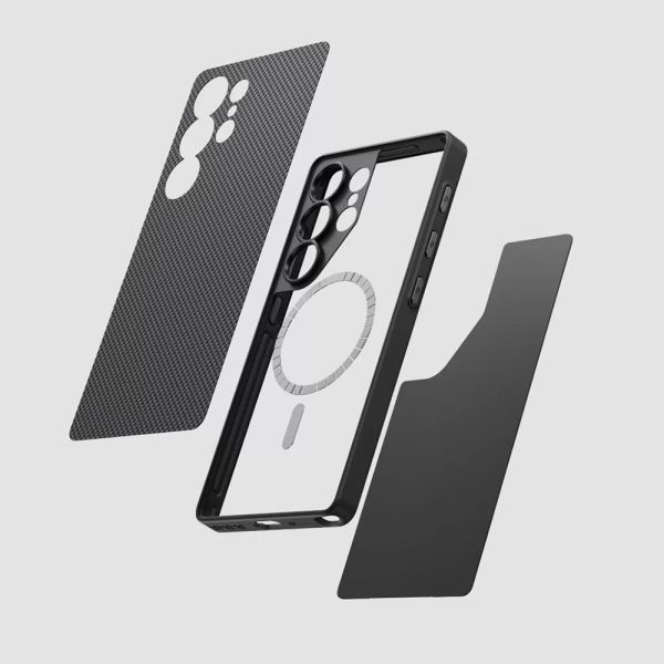 Карбоновий протиударний чохол Pitaka PIN Button Case Black/Grey Plain для Samsung Galaxy S25 Ultra (PBS2501U)