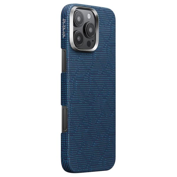 Карбоновий тонкий чохол Pitaka Tactile Woven Case PTK Classic Monogram Dark Blue для iPhone 16 Pro (KI1603PTK)