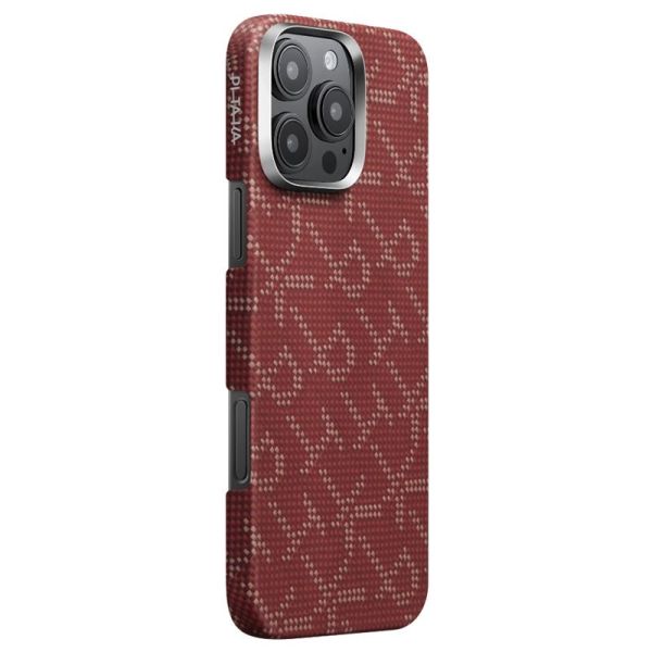 Карбоновий тонкий чохол Pitaka Tactile Woven Case PTK Classic Monogram Gold Red для iPhone 16 Pro Max (KI1602PTKP)