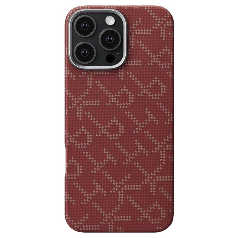Карбоновий тонкий чохол Pitaka Tactile Woven Case PTK Classic Monogram Gold Red для iPhone 16 Pro (KI1602PTK)