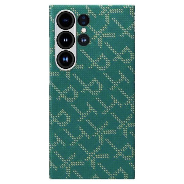 Карбоновий тонкий чохол Pitaka Monogram Gold/Green для Samsung Galaxy S24 Ultra