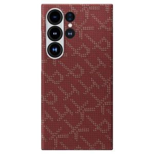 Карбоновий тонкий чохол Pitaka Monogram Gold/Red для Samsung Galaxy S24 Ultra